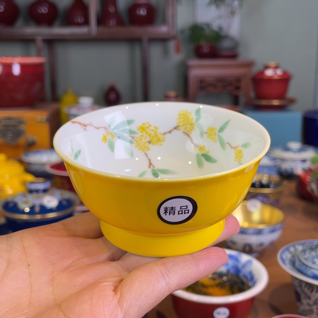 清欢雅玩原矿帝王黄内绘桂花神话杯