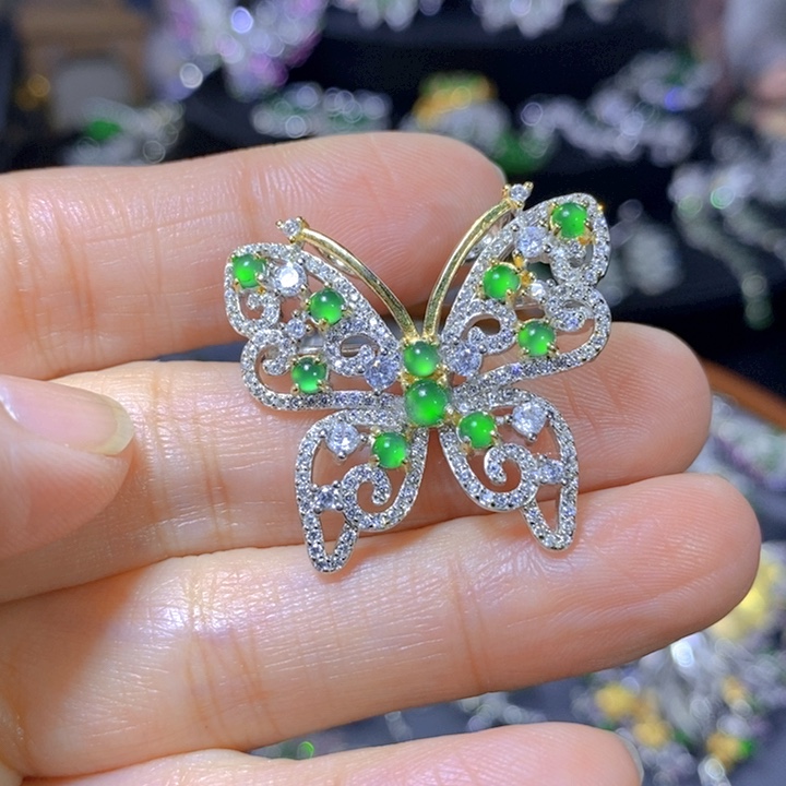 翡翠戒指银S925镶嵌天然翡翠