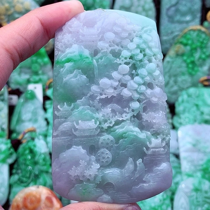 天然A货翡翠山水牌