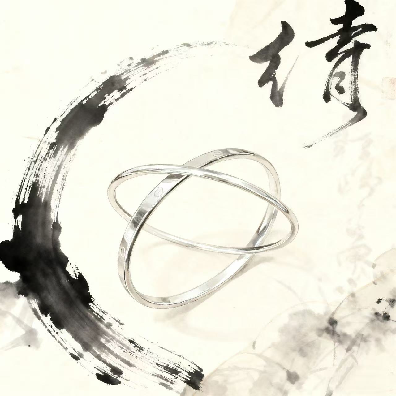 足银手镯 【双环一字镯】足银999亮面双环款气质百搭韩版设计感ins