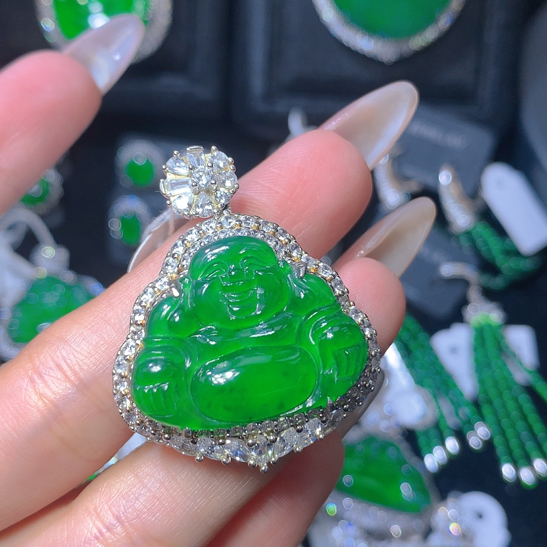 翡翠吊坠(不含链)银S925镶嵌翡翠