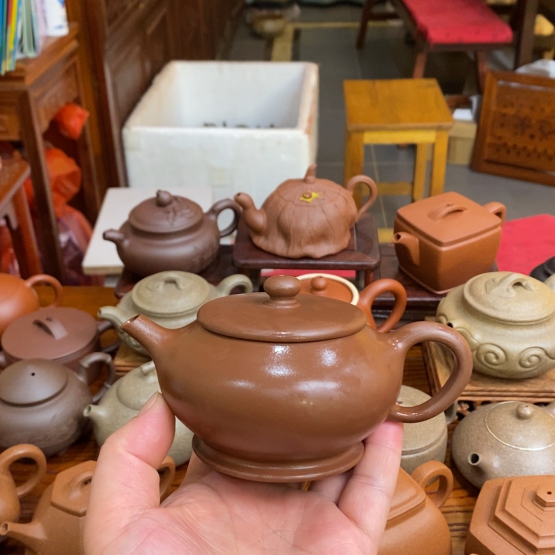 茶壶紫砂紫砂壶文革紫泥平盖