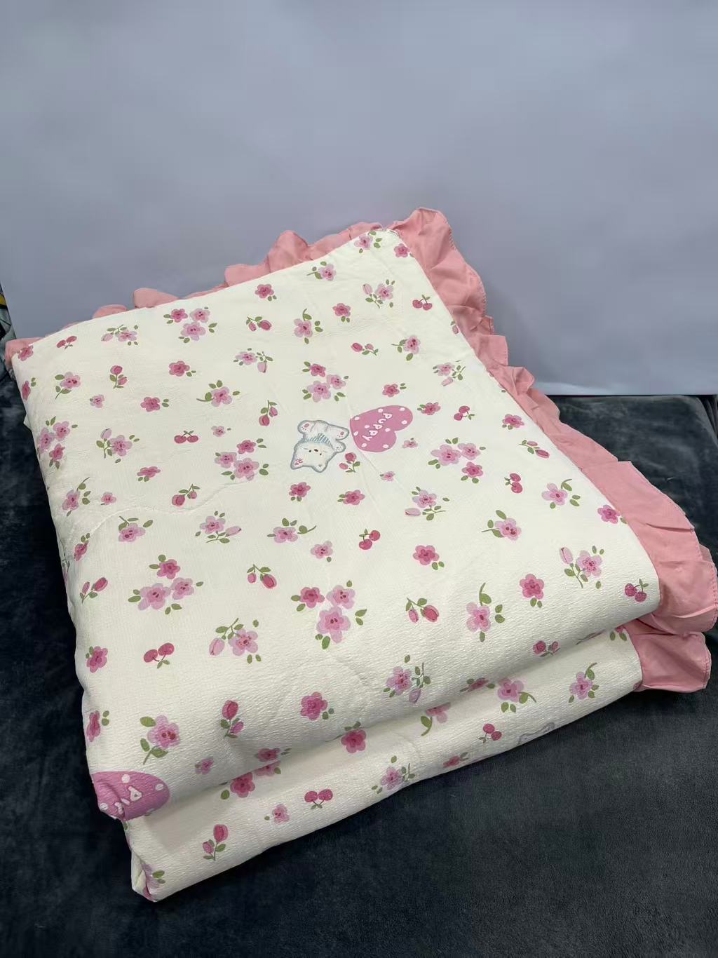 花边粉色夏被200*230cm双人夏凉被可机洗空调被3斤