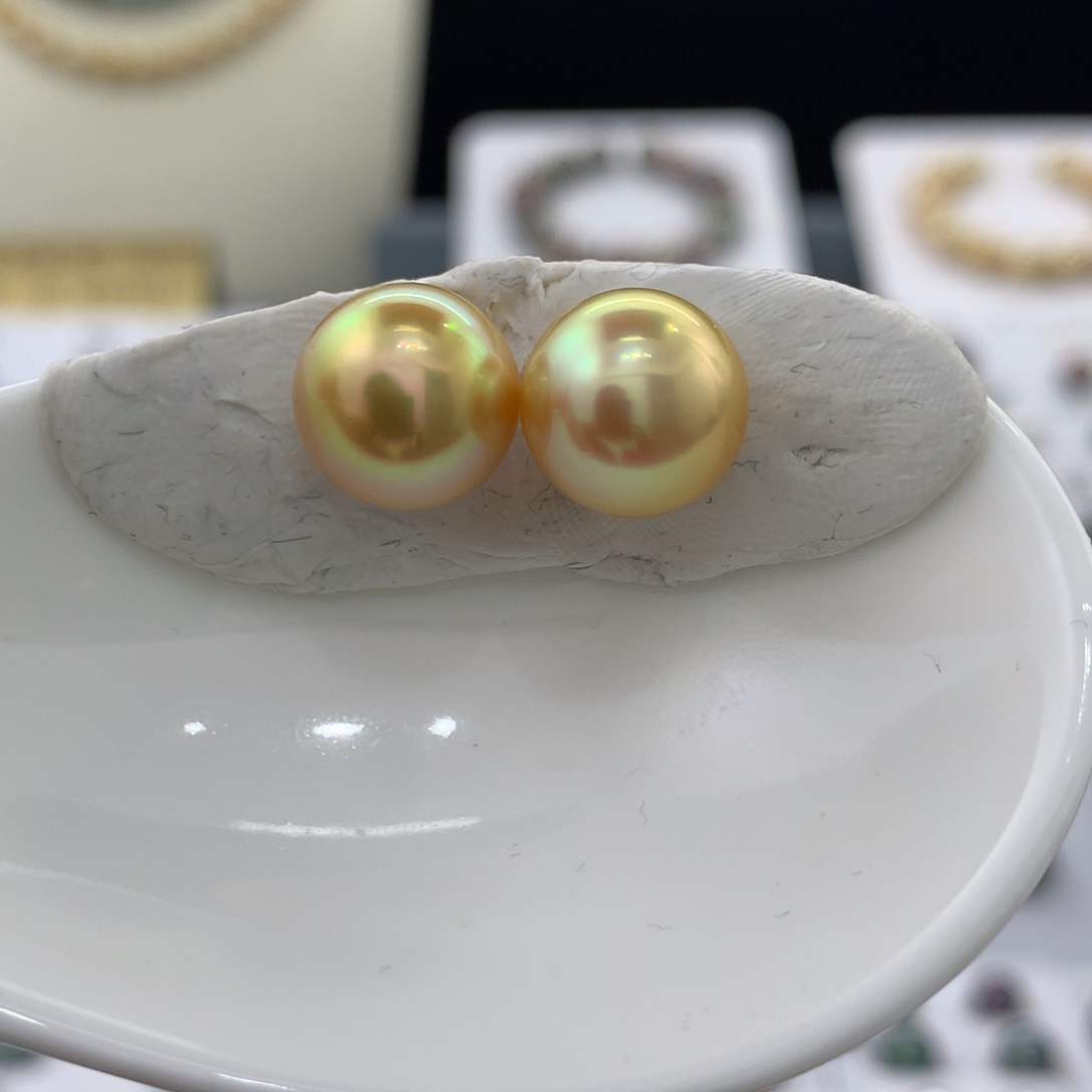 未镶嵌裸珠定制海水珍珠11-11.1MM浓茶金炫彩无暇对珠