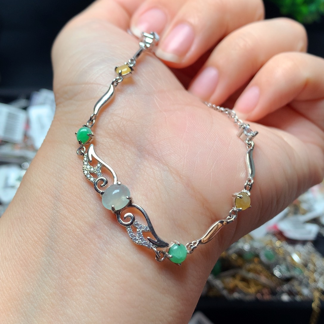 翡翠戒指银S925镶嵌手链