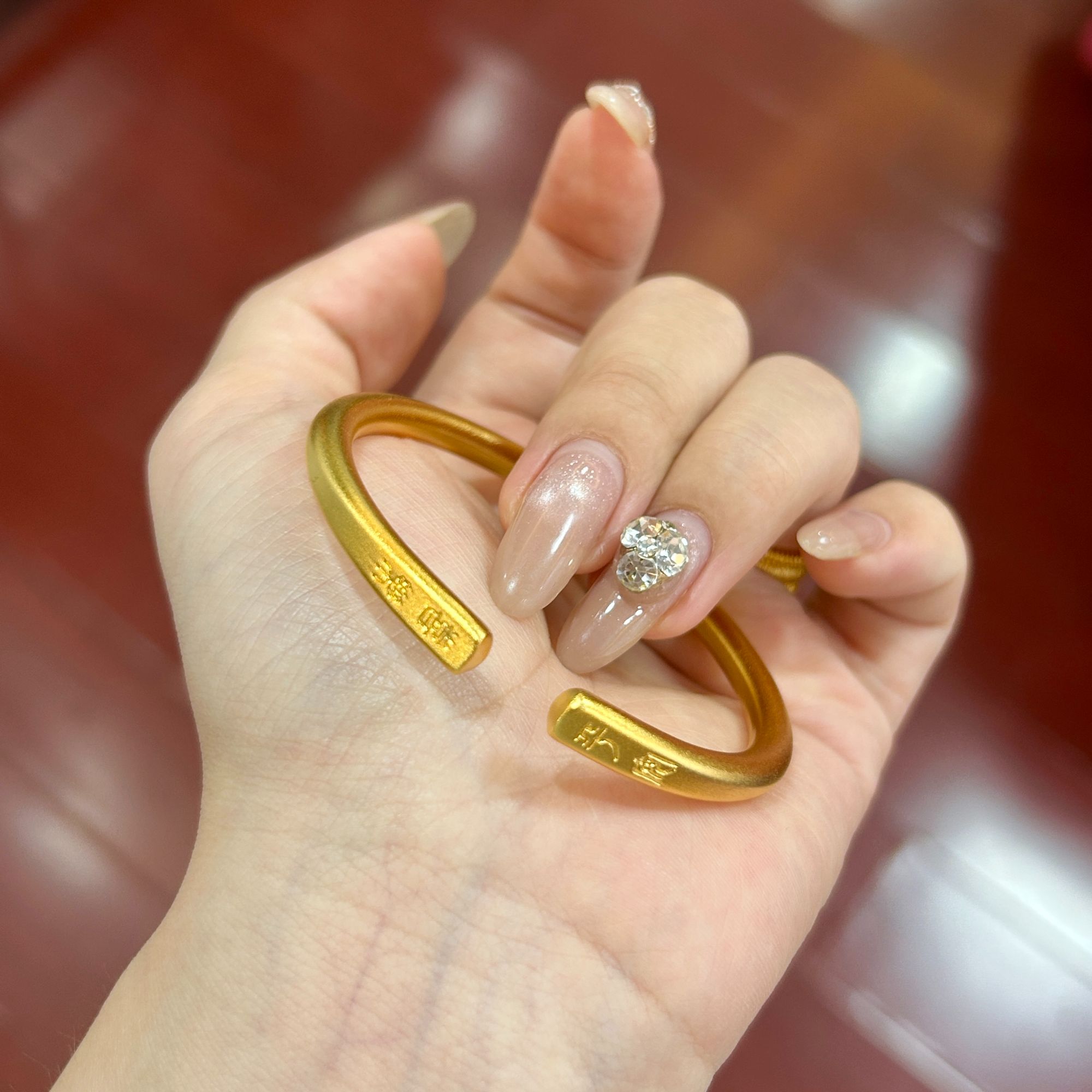 足银手镯 素圈开口手镯镯子平安喜乐古法磨砂雾面哑光