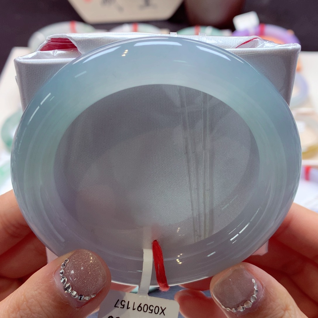 翡翠手镯未镶嵌6圆条77（冰胶细腻）