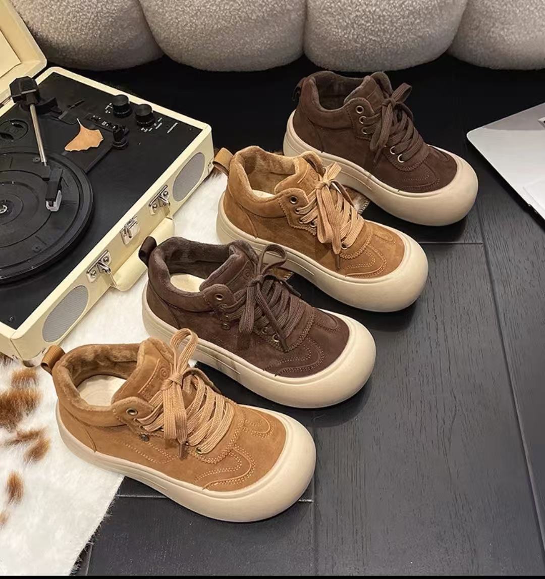 【爆款】加绒高帮鞋女2025冬季新款厚底百搭休闲运动鞋保暖棉鞋