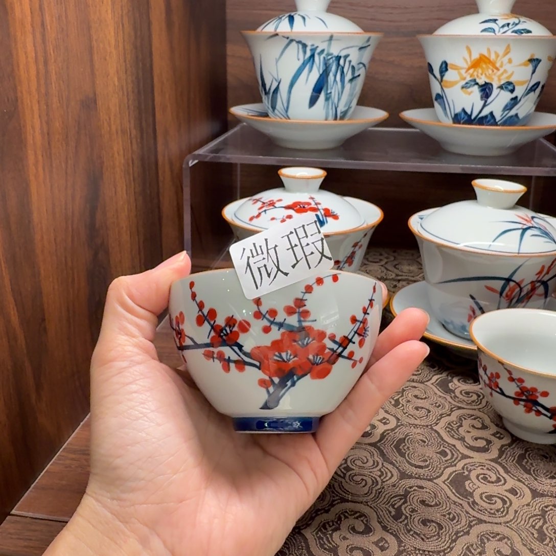 釉下手绘茶具微瑕