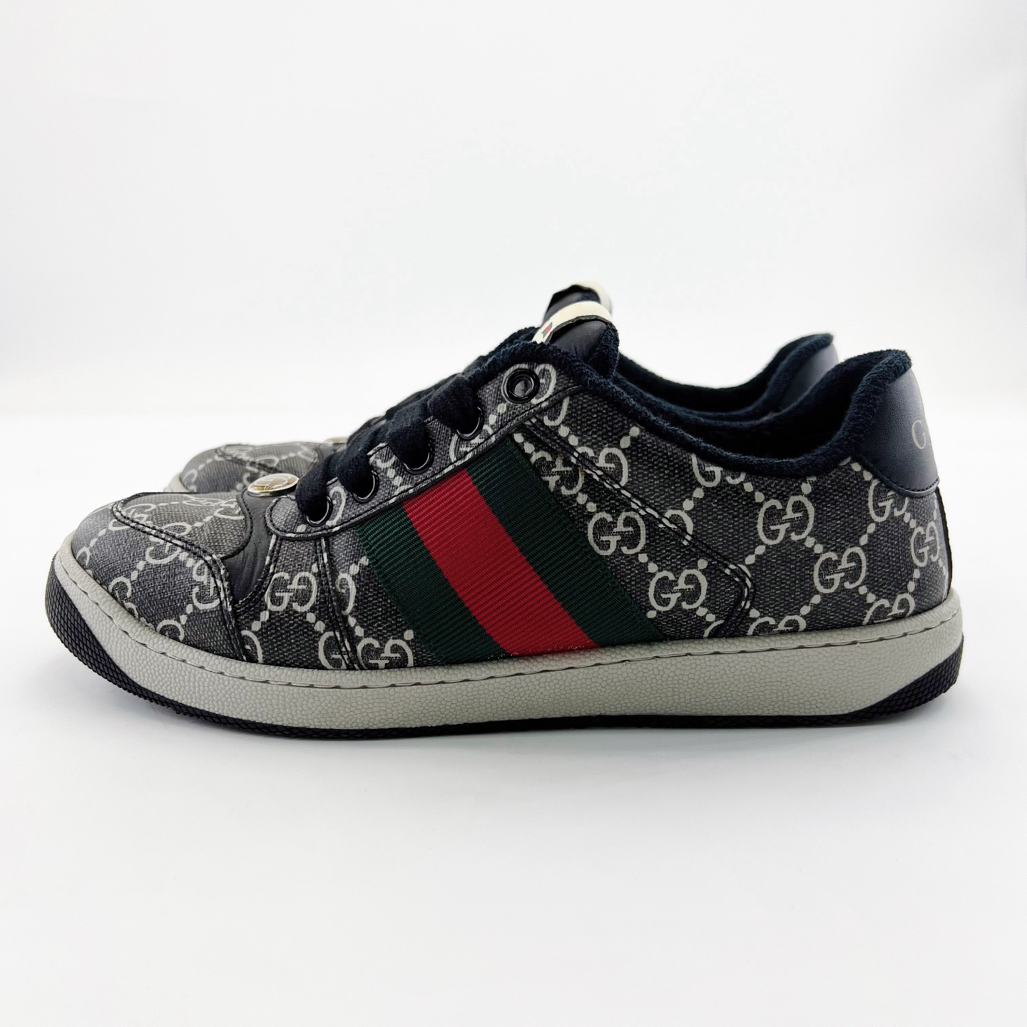 95新 GUCCI/古驰 38.5码/灰黑色老花设计低帮平底脏脏鞋/15416416