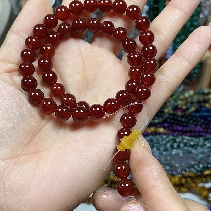 玛瑙/玉髓未镶嵌珠宝半成品A级红玛瑙卡8mm一条