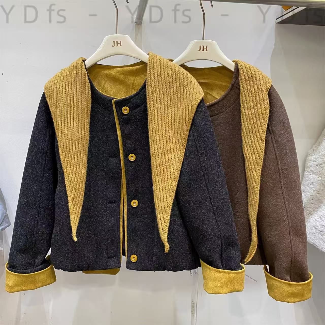 瑾裳集 冬季撞色常规款INS风厚款短外套针织百搭休闲韩版