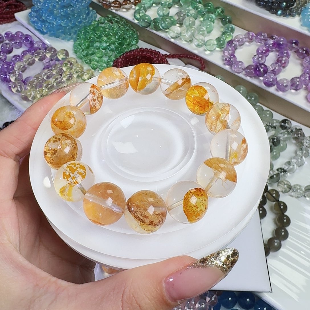 水晶手链未镶嵌超****女黄胶花15