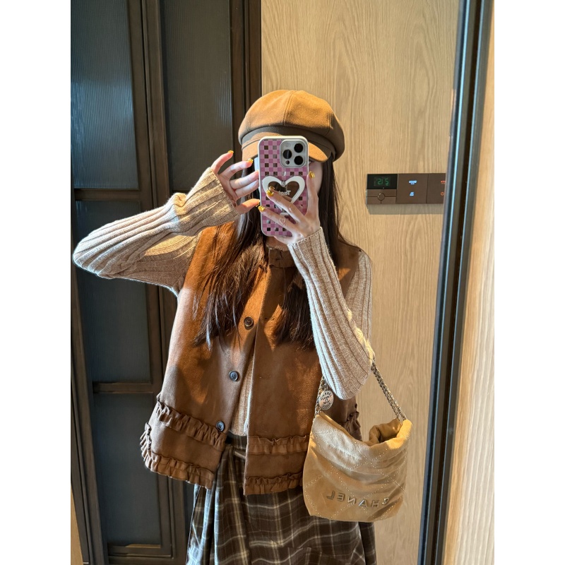 复古鹿皮绒马甲外套女2025秋季新款时髦洋气叠穿坎肩短款上衣外穿