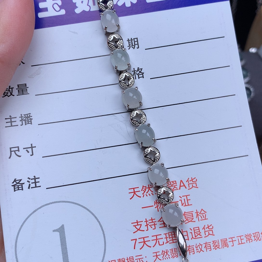 翡翠手链银S925镶嵌手链925