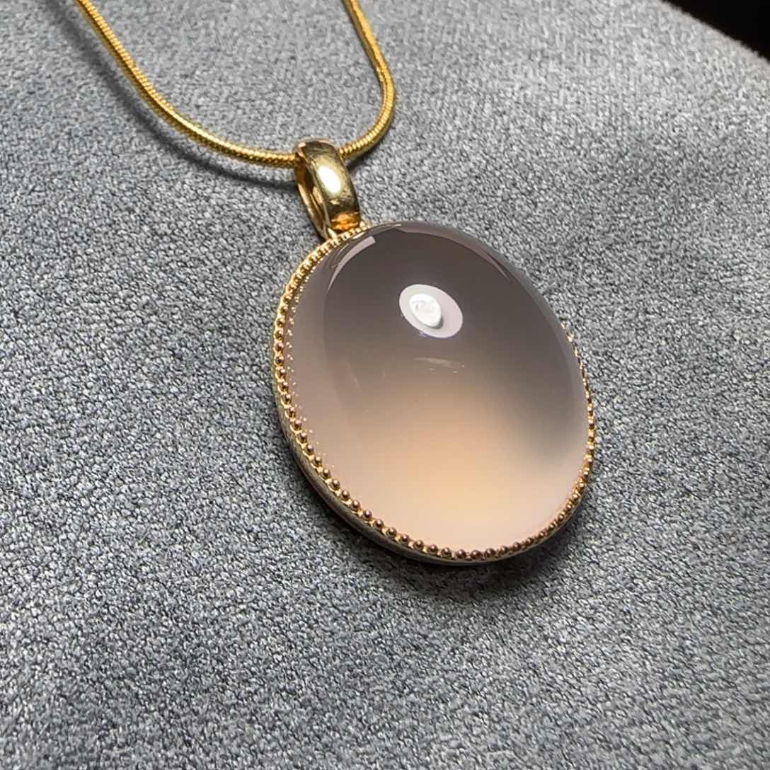 石英质玉高冰荔枝冻吊坠18K金镶嵌面****3