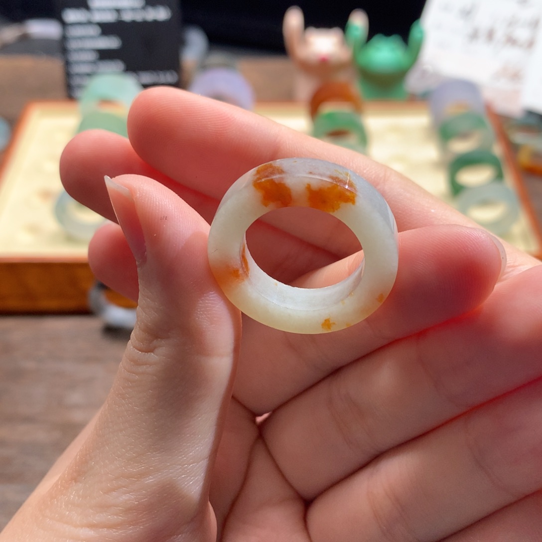 定制翡翠未镶嵌翡翠戒圈 冰胶洒金 17-20