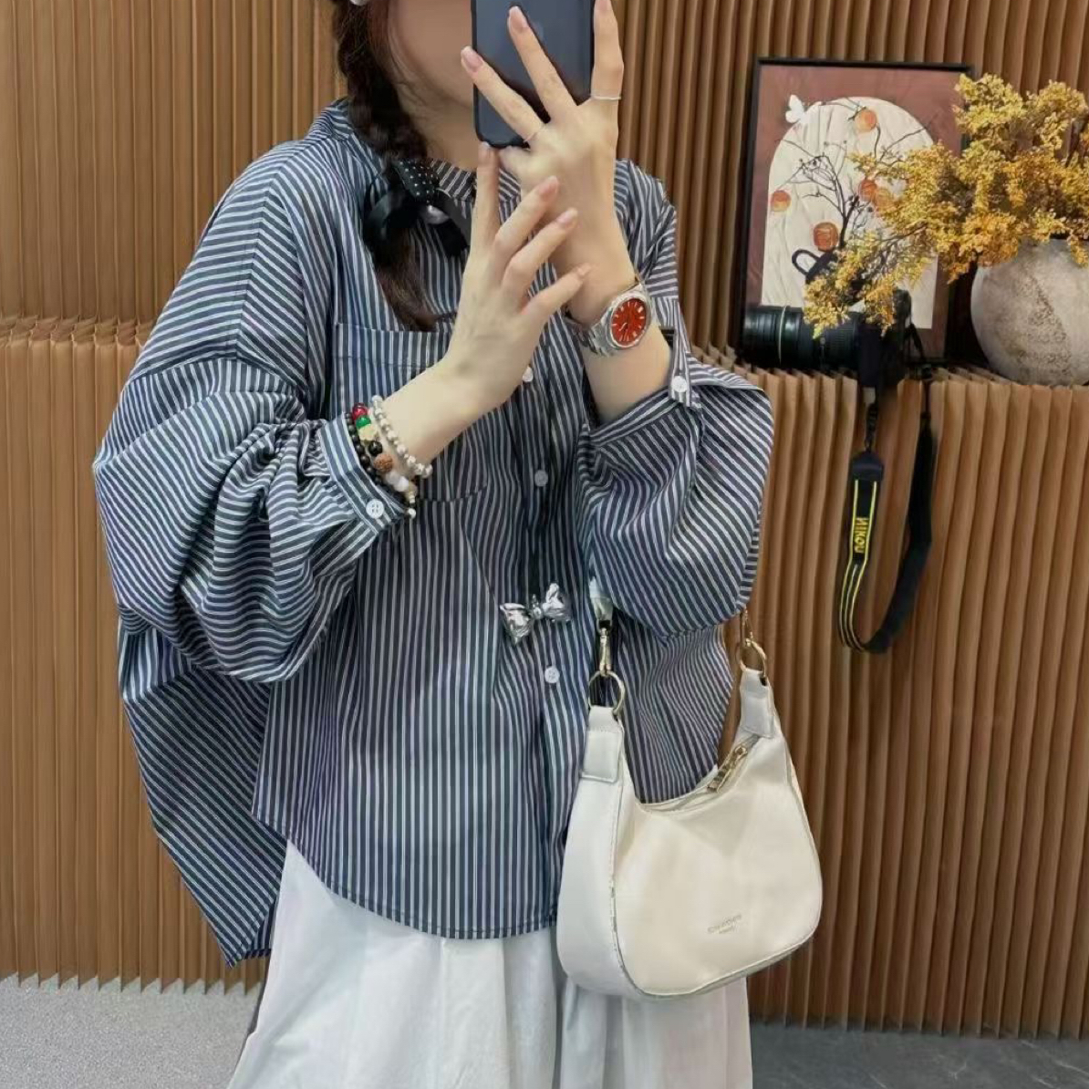 秋季时尚晕染格子透气长袖田园风衬衫