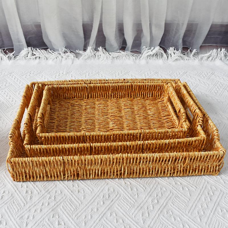 新款仿藤面包篮家用水果篮盘加固超市零食糖果托盘篮子编织收纳筐