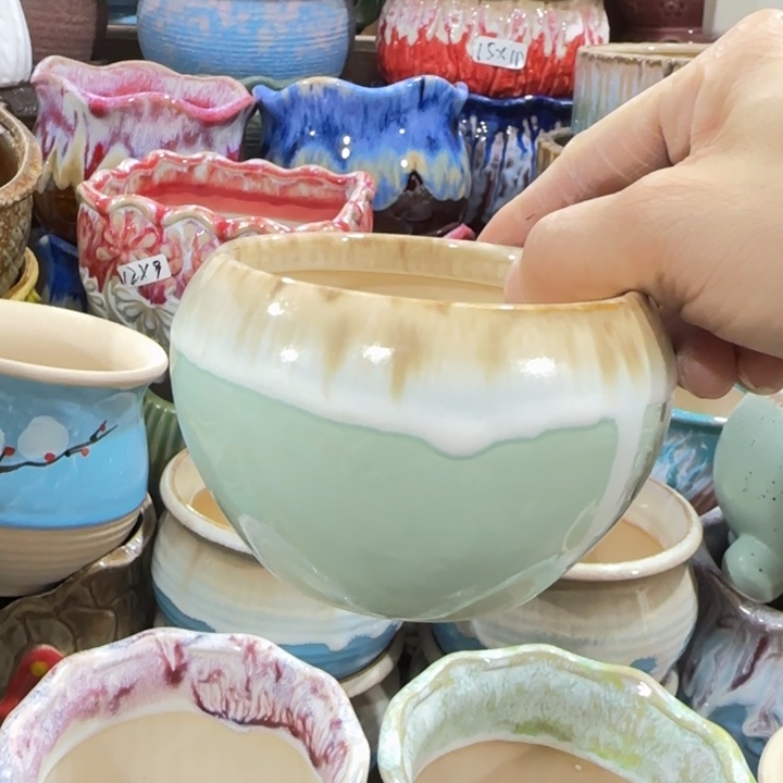 凑9块包邮，有孔，陶瓷花盆