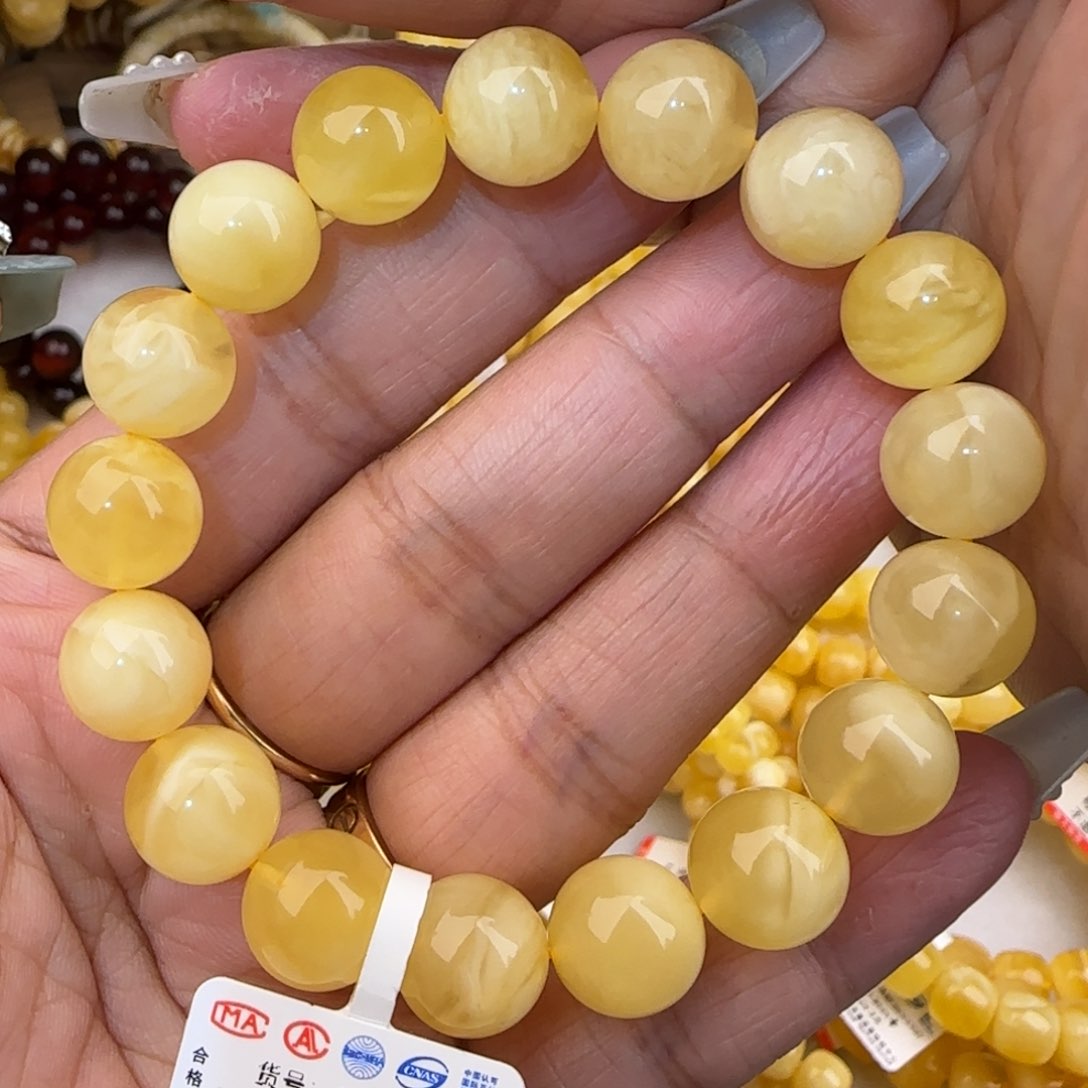 未镶嵌蜜蜡手链金绞白圆珠手串