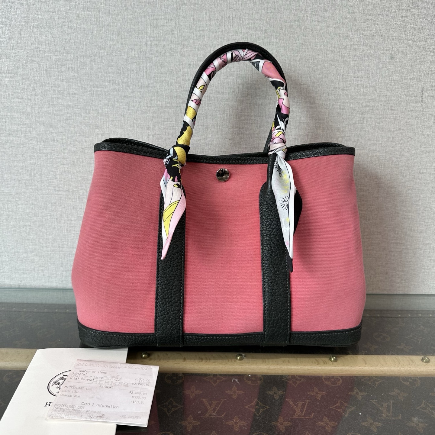 95新 Hermes/爱马仕 帆布拼皮花园30手提包 10692