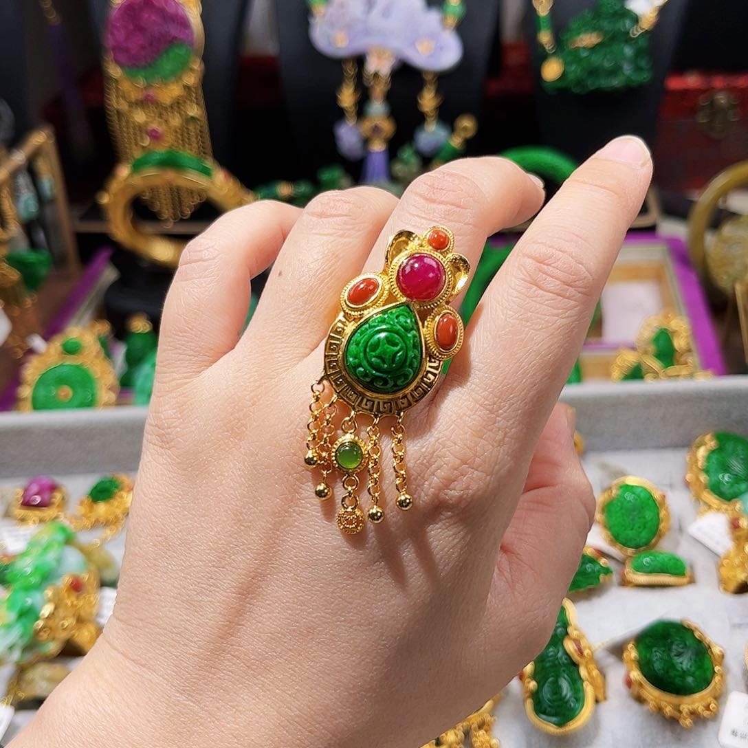 【闪购商品】翡翠戒指银S925镀金镶嵌 福利