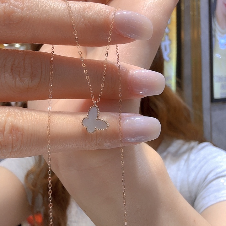 贝壳（贝母）项链18K金镶嵌蝴蝶