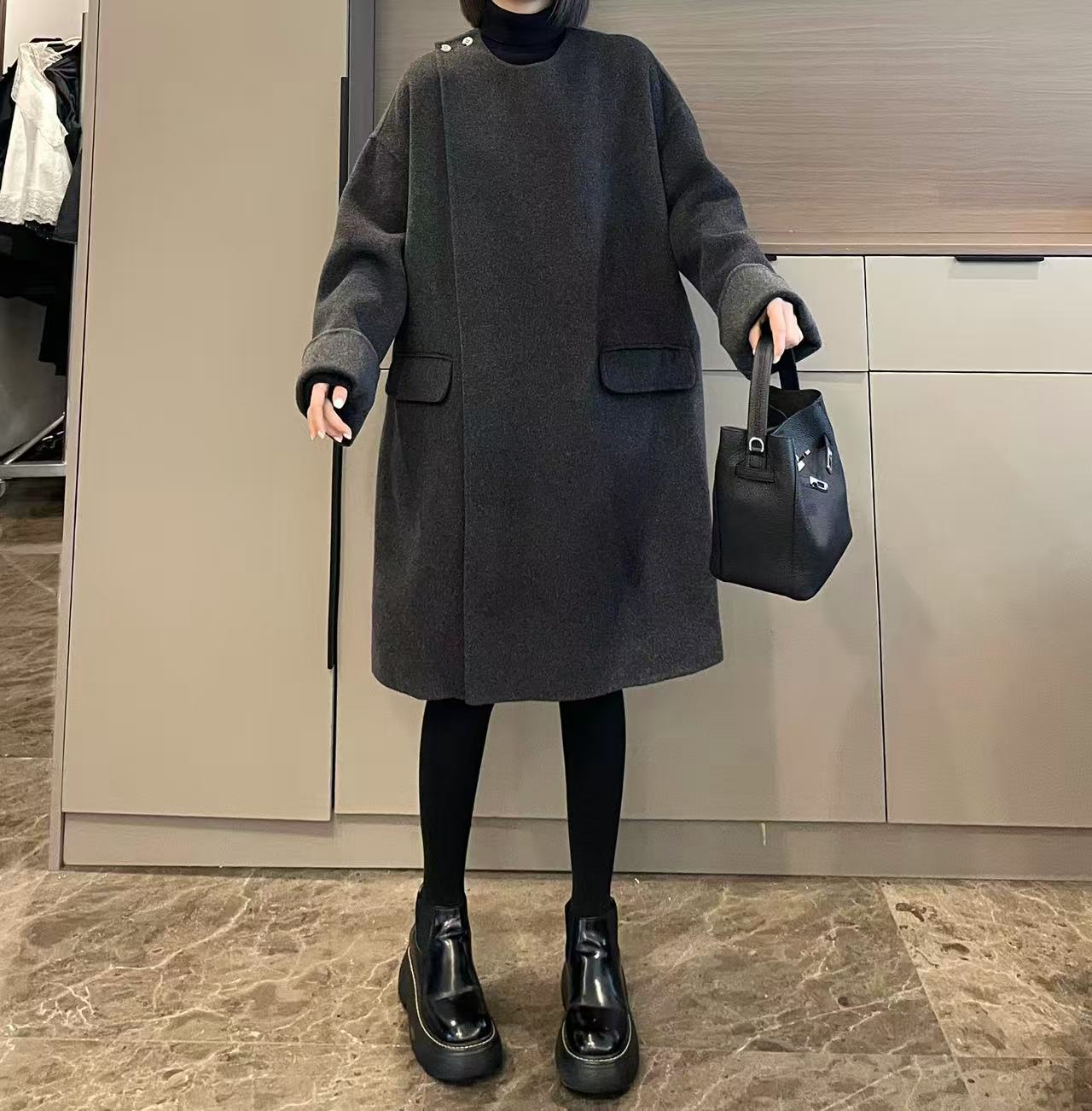 米可/MK-3391LJ【轻奢气质双面羊毛连衣裙】时尚春季新款连衣裙