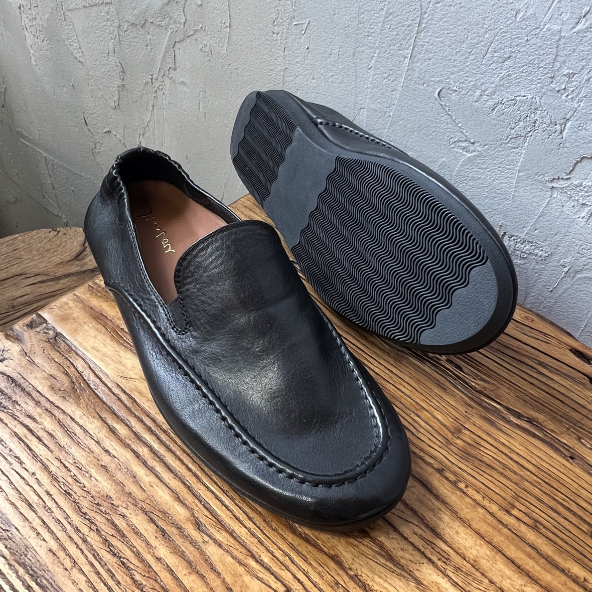 黑色真皮一脚蹬豆豆鞋男软底驾车鞋潮流百搭松紧带设计款