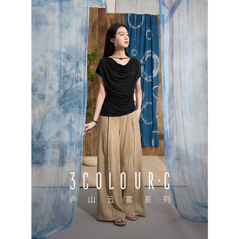 0723【达人专属】三彩【月中寻影】2025春季新款新中式T恤修dbc