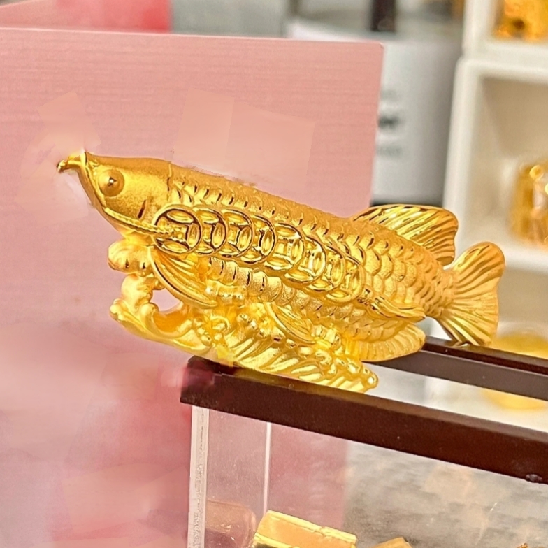 创隆黄金  999足金黄金铜钱金龙鱼富贵有余摆件系列