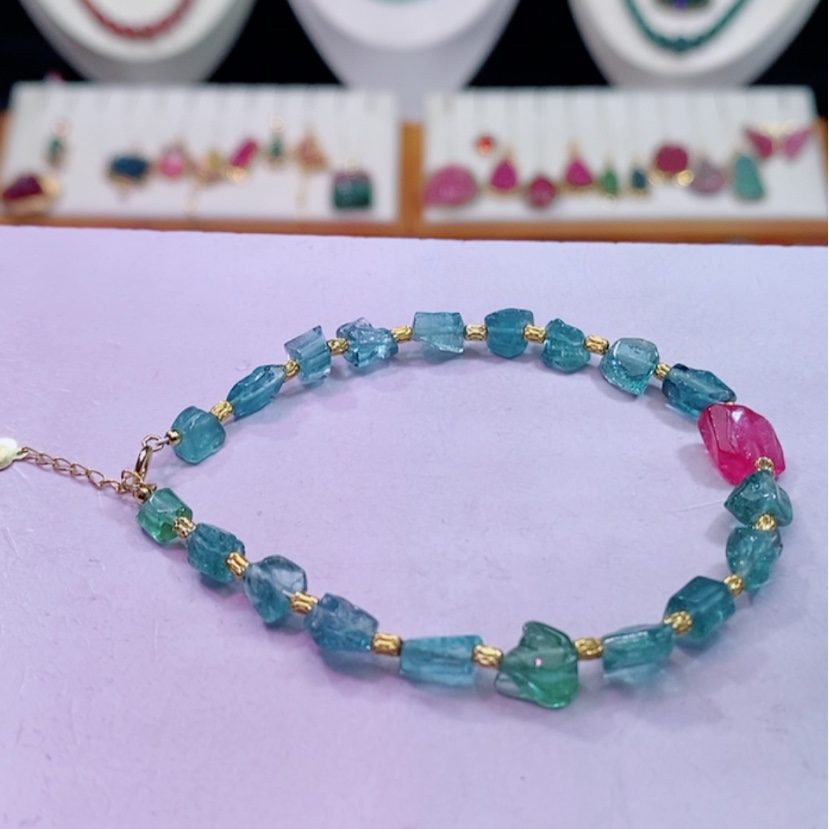 【闪购商品】碧玺手链18K金镶嵌碧玺手链