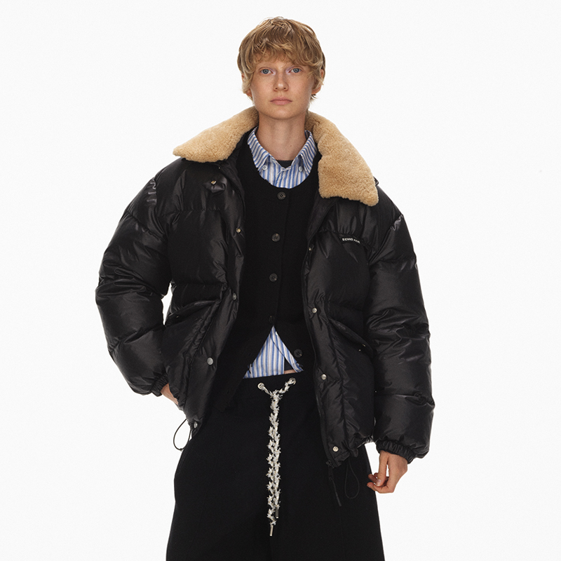 ECHOADE 派克风骨可脱卸丰盈毛领徽标点缀羽绒服外套女 DY5E13015