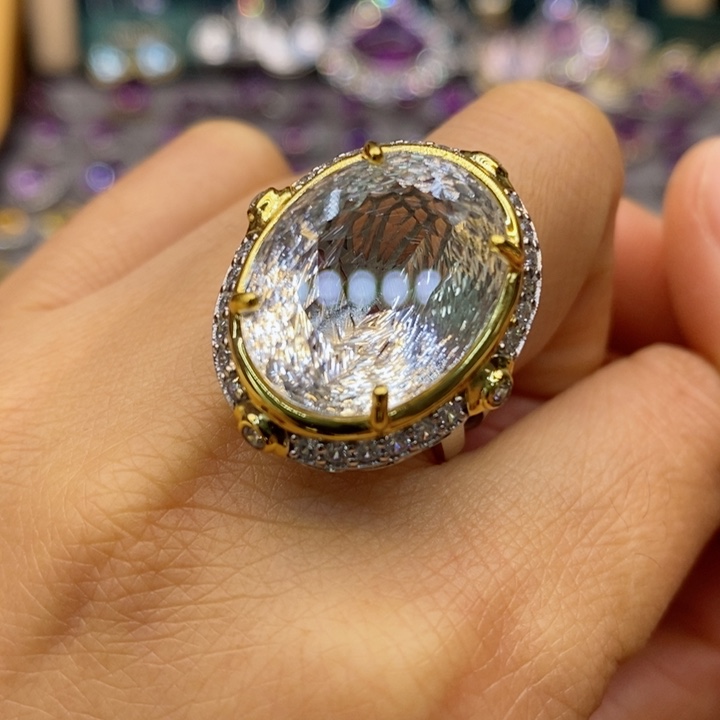 水晶戒指银S925镶嵌天然水晶戒指