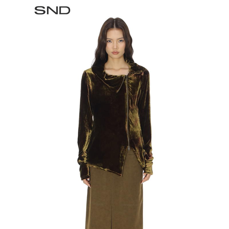 【UNCHATGRIS 设计师品牌】SND AW25 丝绒扎染高领修身拉链上衣