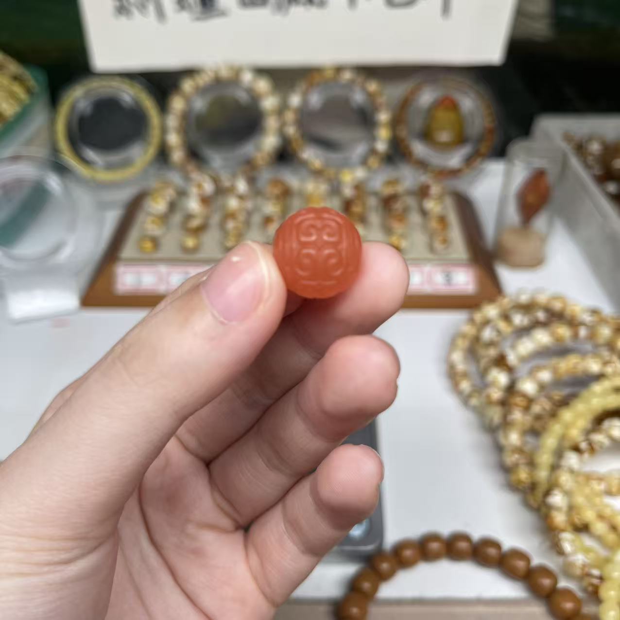南红玛瑙回纹圆珠一物一图尺寸14.4mm搭配手串好看1160号