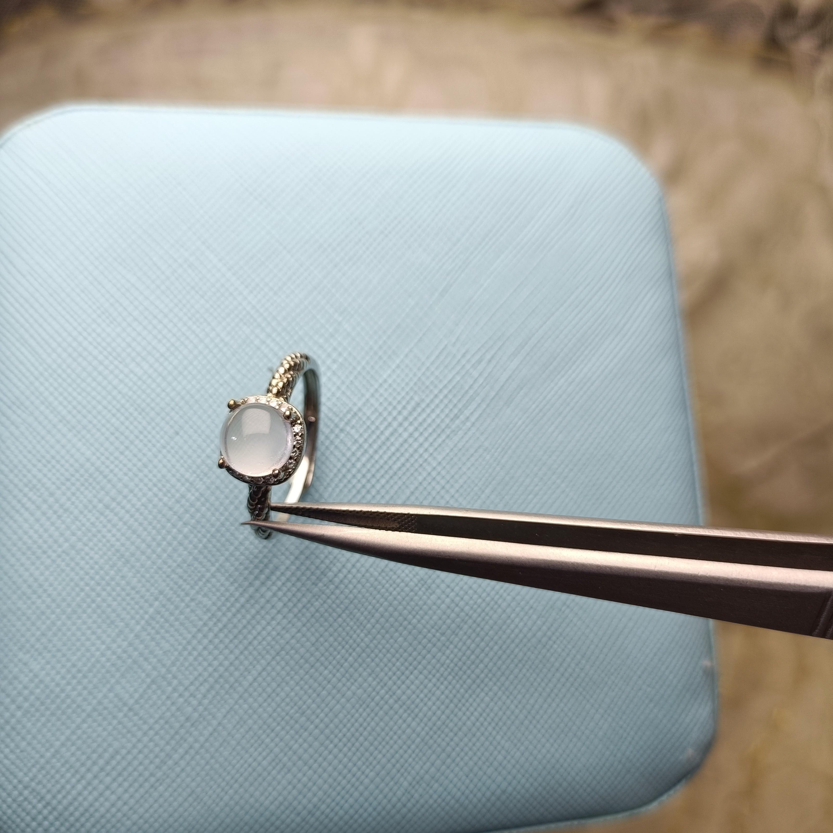 粉晶925银镶嵌方糖戒指