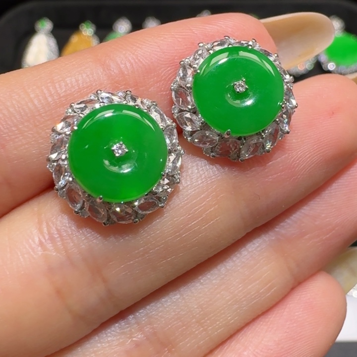 翡翠18K金镶嵌耳饰收到货48小时鉴赏期