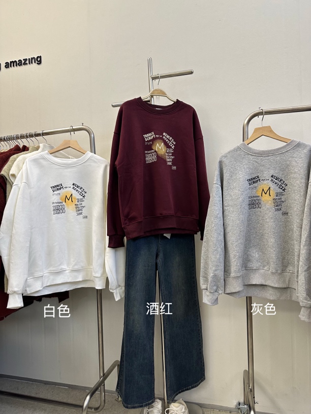 【衣长64】字母印花加绒加厚宽松卫衣女秋冬新款一体绒