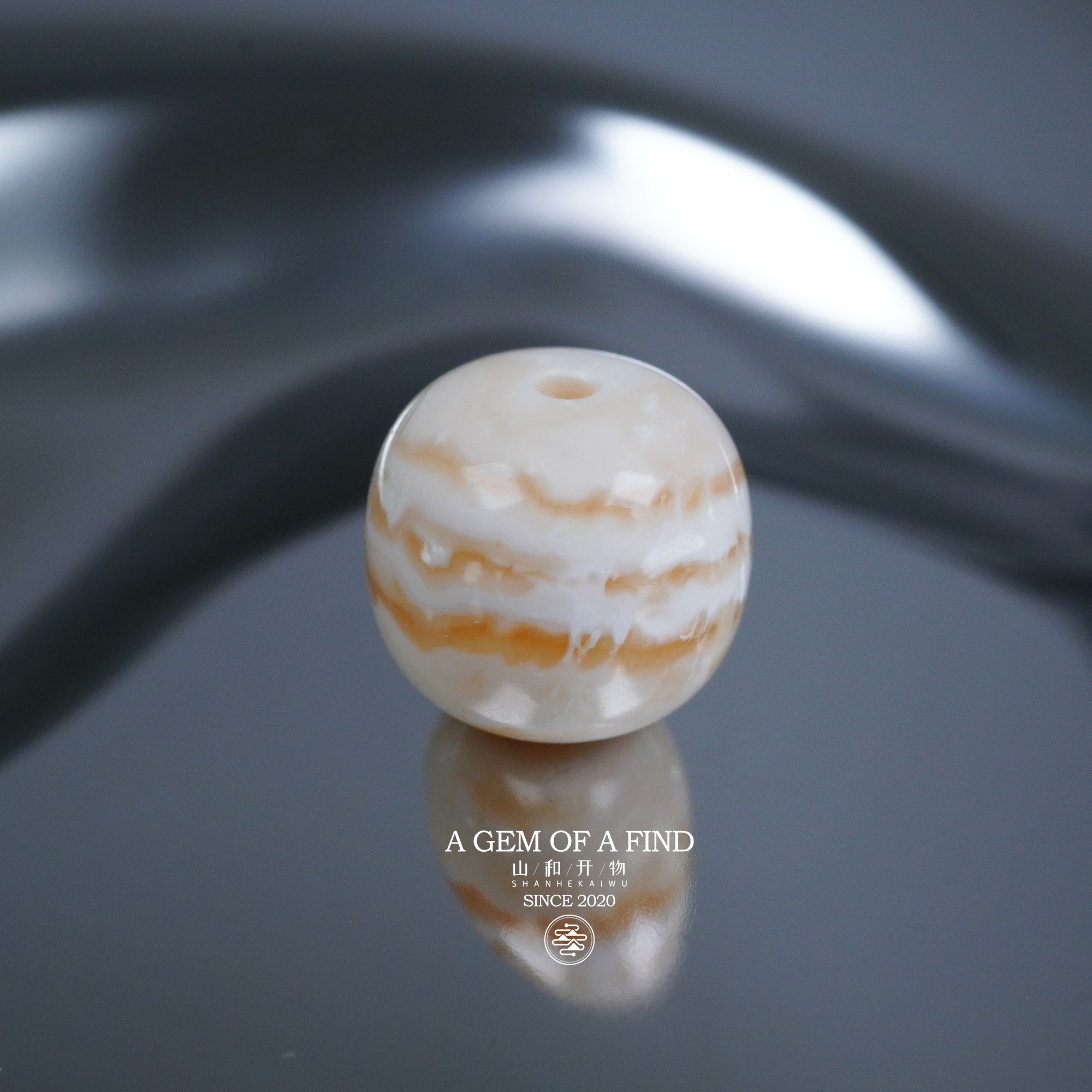 山和开物｜天然琥珀蜜蜡 10.7mm瓷白满蜡虎纹顺纹妖花老型文玩配饰