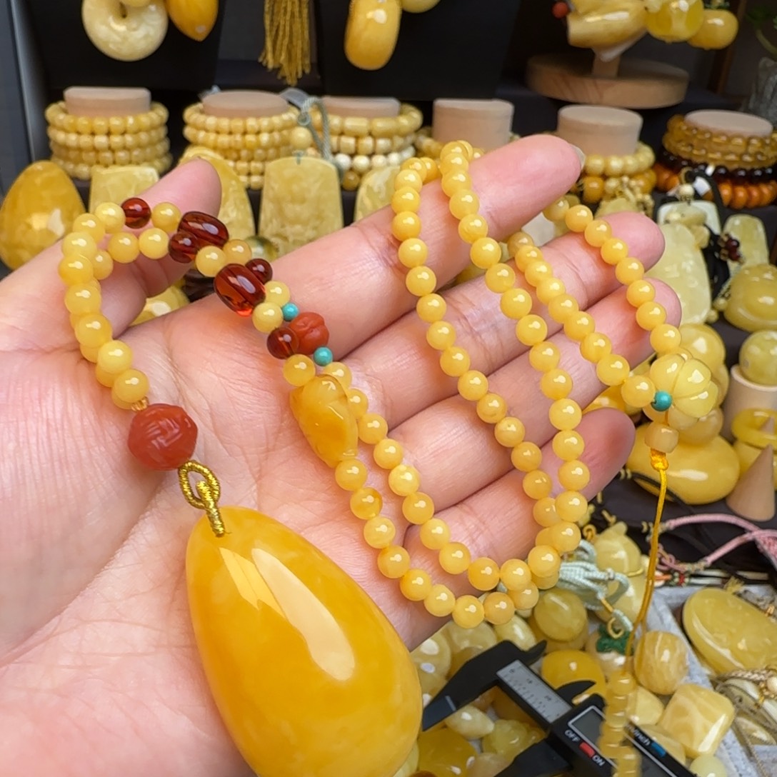 琥珀套链未镶嵌天然焦皮料蜜蜡水滴吊坠