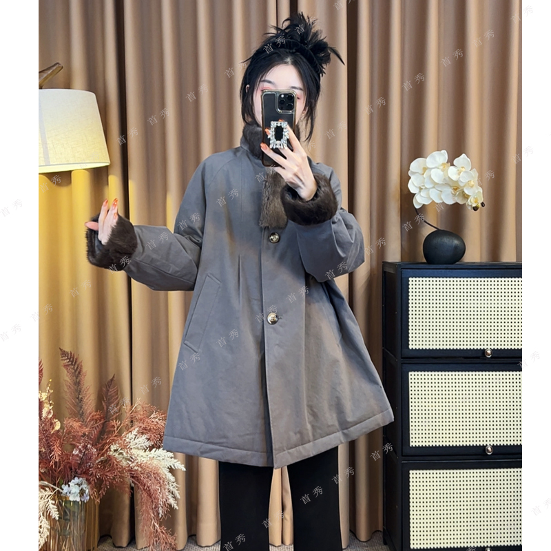 25冬季新款保暖高级鹅绒服韩版轻奢气质貂毛羽绒服-2884