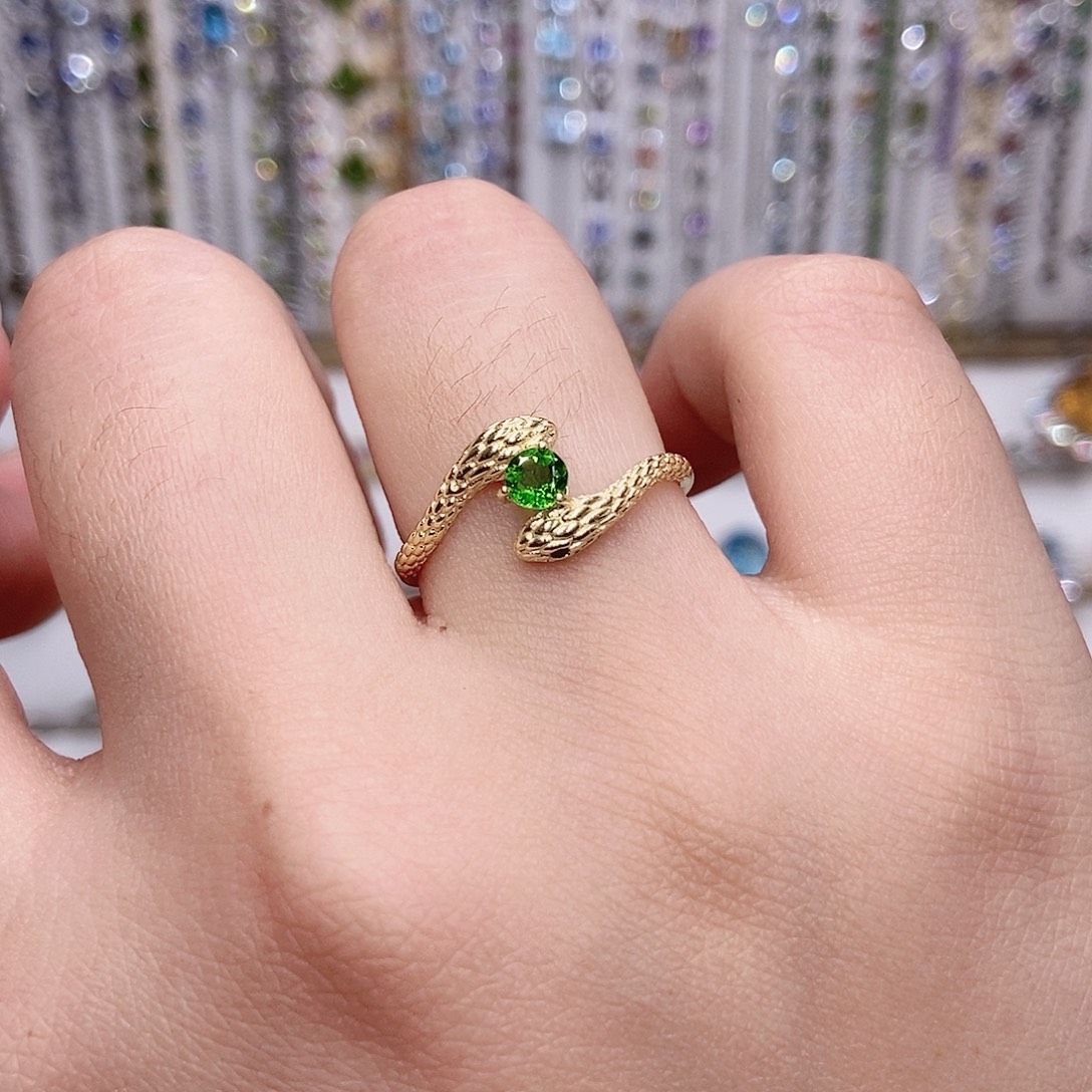 透辉石开口戒指银S925镶嵌