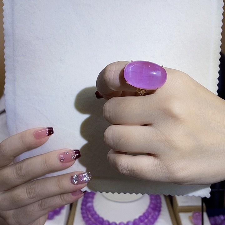 锂辉石紫锂辉高冰收藏级特级戒指银S925镶嵌