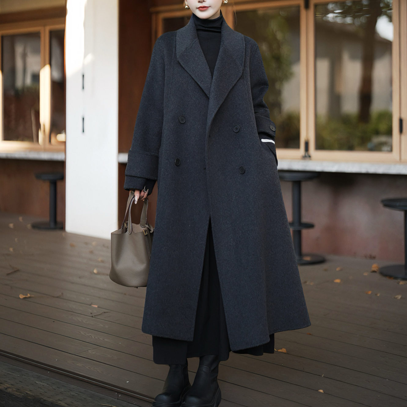 【70羊毛高货LU】2025秋冬双面羊毛大衣女中长款季慵懒风羊毛呢外套