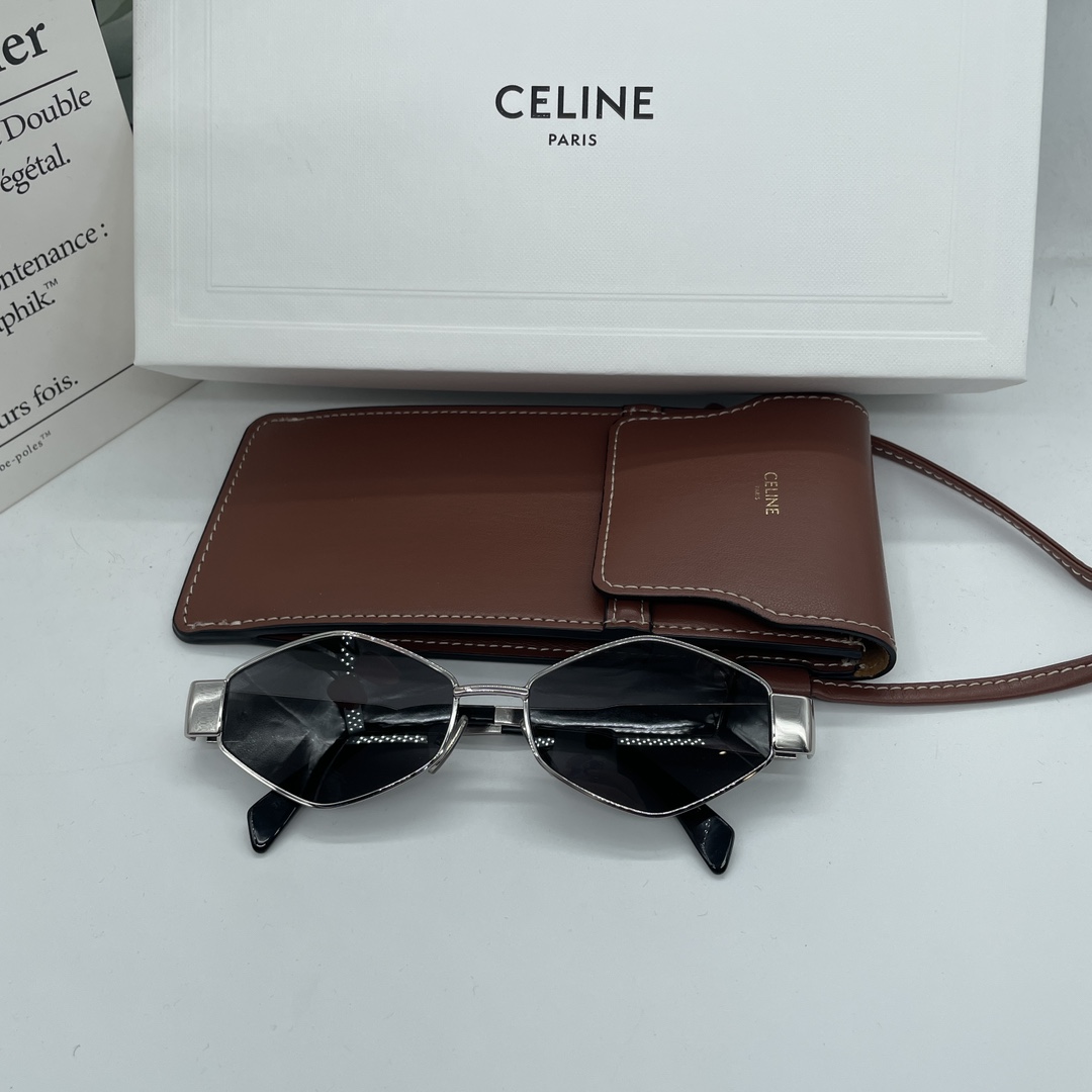 未使用 Celine/思琳 青奢荟/时尚银色金属不规则墨镜太阳镜/80895