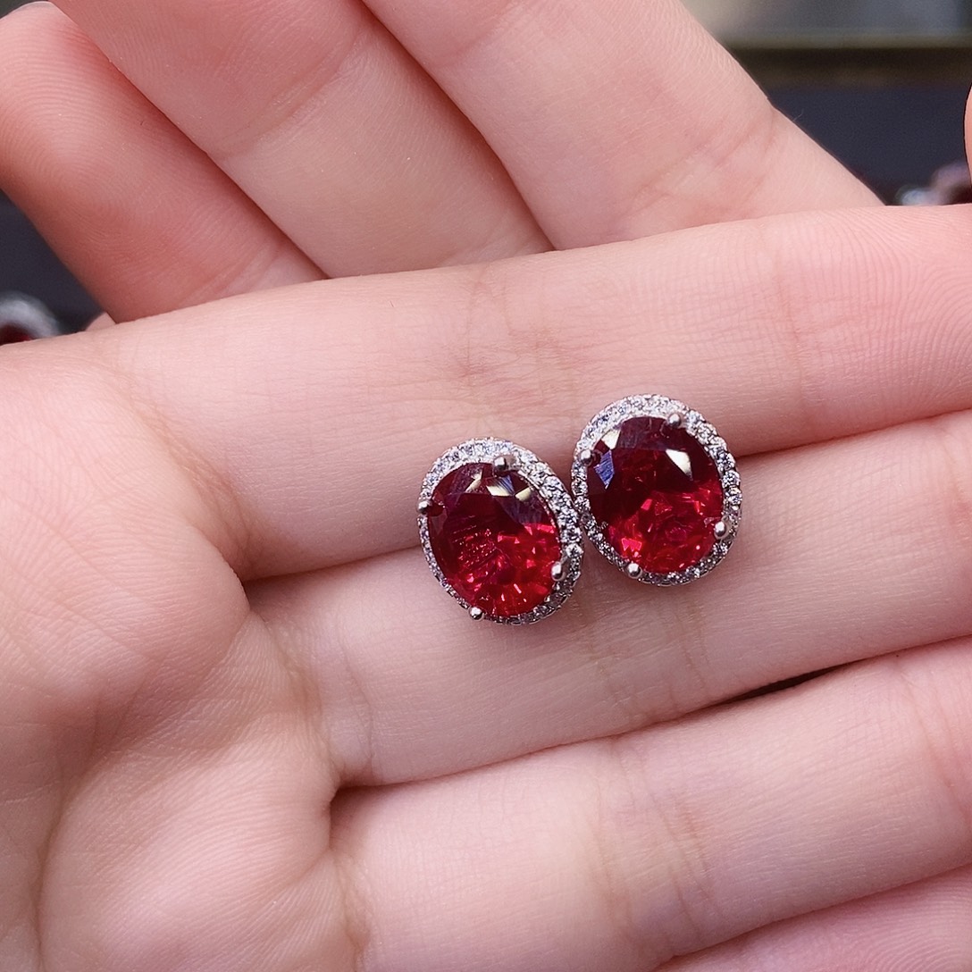 银S925镶嵌耳饰红宝石