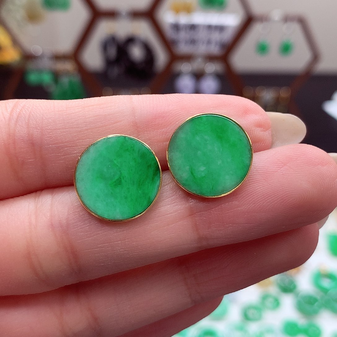 翡翠耳饰18K金镶嵌天然翡翠