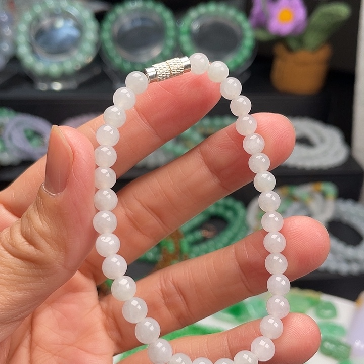 翡翠未镶嵌手链卡5+白月光手串